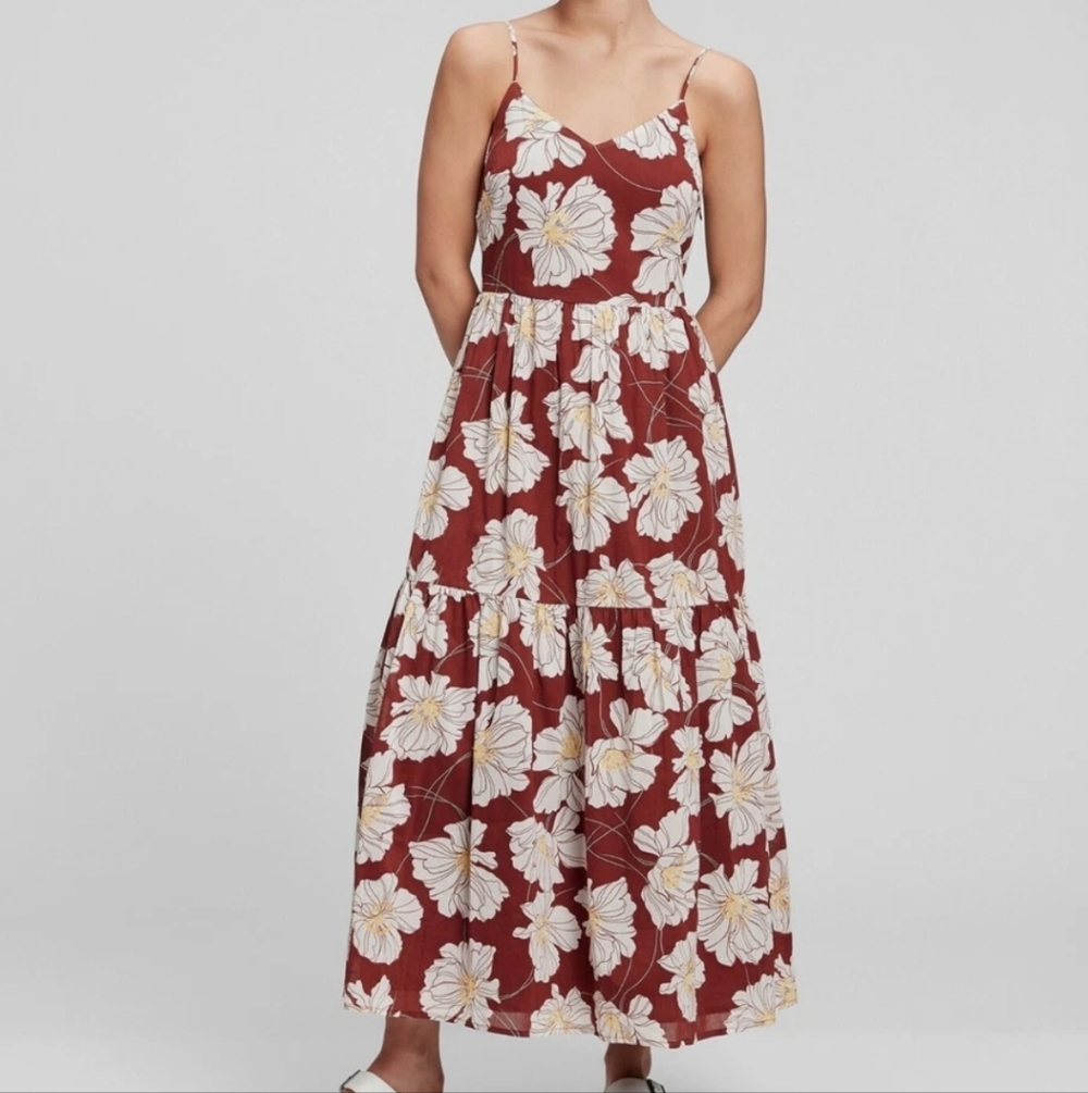 GAP Brown and White Floral Cami Maxi Dress